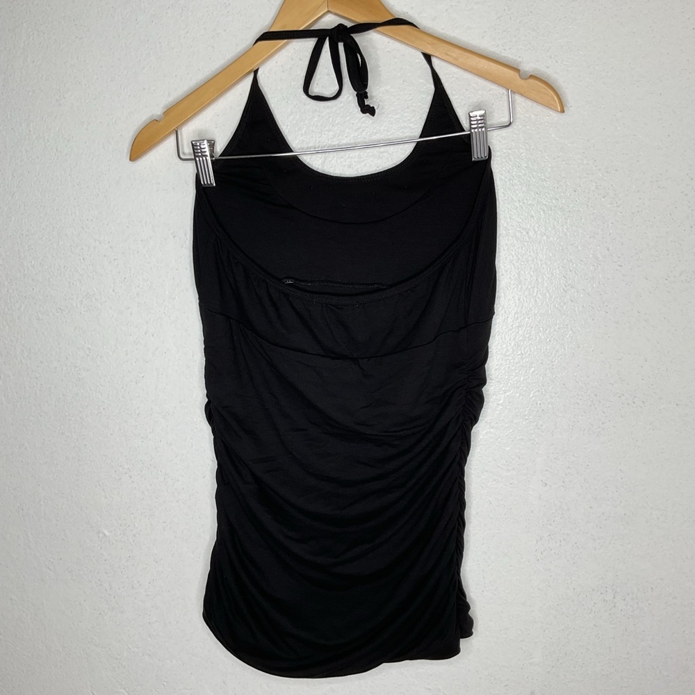 2B Bebe Y2K Vintage Ruched Halter Top Black Rhinestone Heart Gem Sz M - Picture 8 of 10